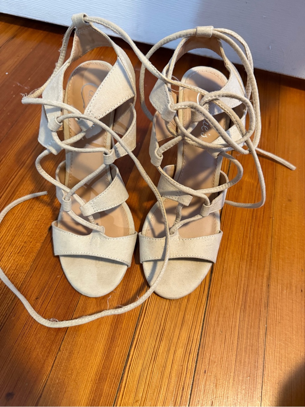 Candie's Nude Lace-Up Strappy Heeled Sandals